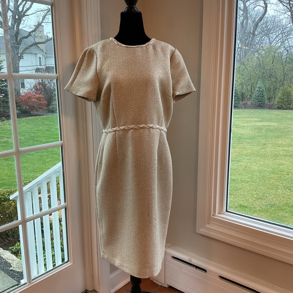 Ann Taylor Gold Metallic Tweed Dress Size 12 NWT Perfect for the holidays